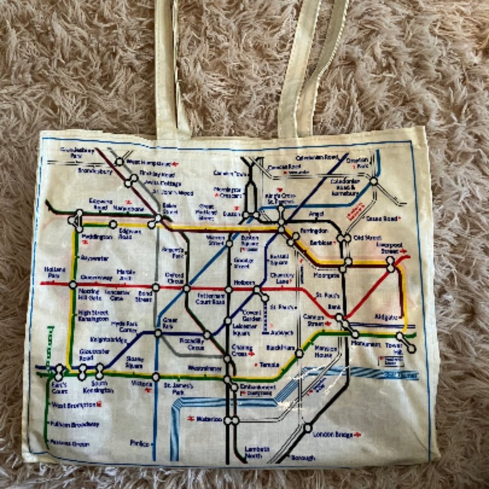 Vintage Sari UK London Underground Tube Vinyl Tote Bag